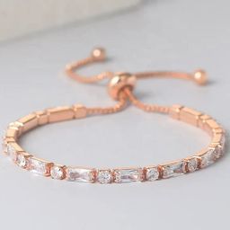 MEENAZ Stainless Steel Rose Gold-Plated American Diamonds Link Anti Tarnish Bracelet-image-97