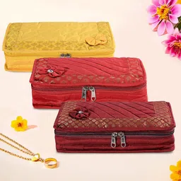 Kuber Industries Yellow & Red 3 Pieces Self Design Jewellery Organisers-0