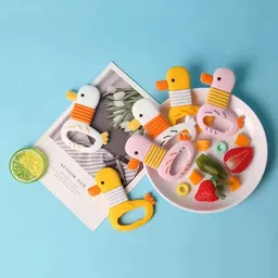 Kritiu Pink & Yellow Duck Shape Baby Teether-36