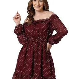 Moda Rapido Women Polka Dots Printed Off-Shoulder Fit & Flare Dress-image-5