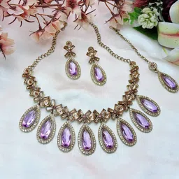 VATSALYA creation Alloy Gold- plated Purple Jewellery Set-30