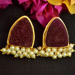 SHREEVARAM Women Violet Triangular Studs Earrings-0