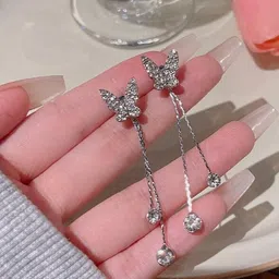 AKISON JEWELS Women Silver-Plated Butterfly Shaped Drop Earrings-image-77