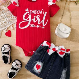 YK Infant Girls Printed Bodysuit with Skirt Clothing Set-image-63