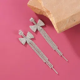 KPOP Silver-Plated Rhinestone Studded Contemporary Drop Earrings-image-9