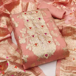 SAINOOR Floral Woven Design Zari Semi-Stitched Dress Material-image-58