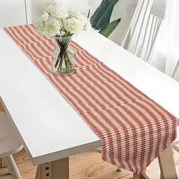 Aura Beige & Maroon Colored Striped 6 Seater Dining Table Runner-10