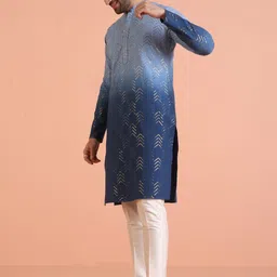 KISAH Men Ombre Embroidered Regular Sequinned Kurta with Trousers image 4