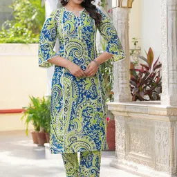 Pistaa Women Paisley Printed Regular Pure Cotton Kurta with Trousers Kurta Sets-image-64