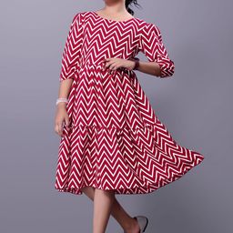 Aarya Designer Print Puff Sleeve Crepe A-Line Midi Dress-picture-22