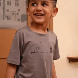 Funny Bones Clothings Boys Dino Walking in Forest Themed Embriodary T Shirt-image-96
