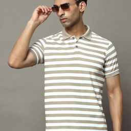 OGEN Men Striped Polo Collar Pockets T-shirt-image-91
