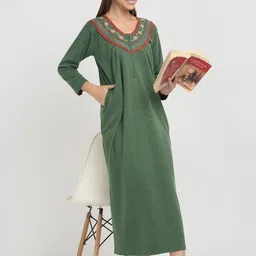 Arrabi Women Everyday Embroidered Maxi Nightdress-image-84