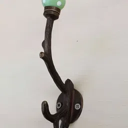 IndianShelf Green & Brown Printed Ceramic Wall Hook-image-80