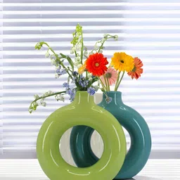 The Decor Lane Teal-Blue & Green 2 Pieces Glossy Ceramic Flower Vases-28