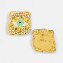 SOHI The Dented Evil Eye Gold-Plated Pearls Beaded Square Studs image 4