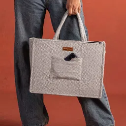 URBAN SPACE Geometric Oversized Bucket Tote Bag with Cut Work-12