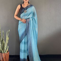 HERE&NOW Striped Pure Georgette Ready to Wear Saree-picture-36