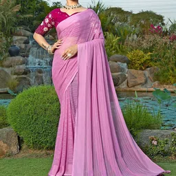 K 5 Fashion Striped Pure Chiffon Saree-image-98