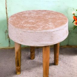 Ikiriya Maple Sheesham Wood Accent Sparkle Upholstery Round Foot Stool-18
