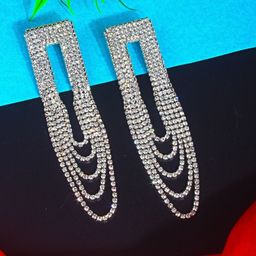 StyleCast Gold-Plated Rhinestone Studded Tasselled Contemporary Drop Earrings-image-54