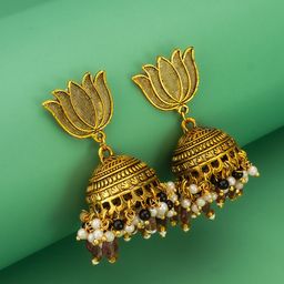 aadita Gold-Plated Pearls Beaded Dome Shaped Jhumkas-47