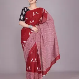 Craft Musium Ethnic Motifs Pure Cotton Bagru Saree-image-80