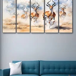 Livin'luxe White & Blue 5 Pieces Deer Printed Canvas Wall Paintings-picture-37