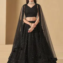 FABPIXEL Embroidered Sequinned Semi-Stitched Lehenga & Unstitched Blouse With Dupatta-picture-35
