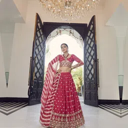 Fusionic Embroidered Mirror Work Semi-Stitched Lehenga & Unstitched Blouse With Dupatta-picture-58