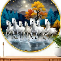 Myntra Elegant Homes White & Yellow 7 Running Horses Birds And Animals Wooden Wall Art-image-22