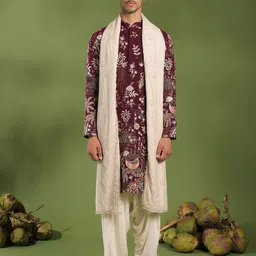 KALPRAAG Men Floral Embroidered Regular Thread Work Kurta with Patiala & With Dupatta image 4