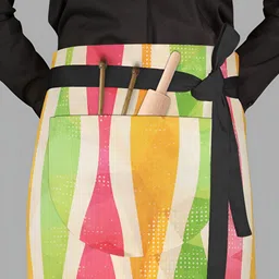 ArtzFolio Red & Green Printed Apron With 1Patch Pockets image 2