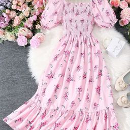 YK Girls Floral Printed Smocked Fit & Flare Maxi Dress-picture-10