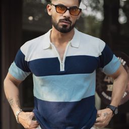 Powerlook Men Striped Polo Collar T-shirt-image-42
