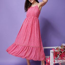 Popwings Women Floral Print Fit & Flare Midi Dress-image-13