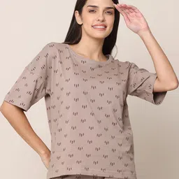Saltpetre Women Floral Printed V-Neck Organic Cotton Pockets T-shirt-image-5