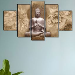 Myntra Elegant Homes Brown & Beige 5 Pieces Buddha Religious Wooden Wall Art-image-21