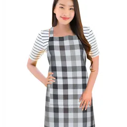 HOME COLORS.IN Brown & White Checked Cotton Apron With Front Pocket-20