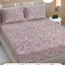 Myntra Elegant Homes Purple & White Floral 300 TC King Bedsheet with 2 Pillow Covers-9