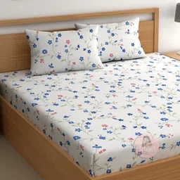 CHHAVI INDIA Blue & White Floral Printed 210 TC Queen Bedsheet Set 2.50 m X 2.25 m-image-88