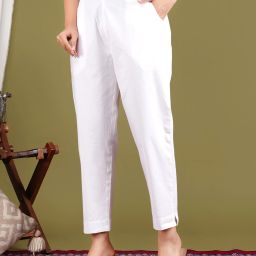 Women Regular Fit White Cotton Blend Trousers-image-71