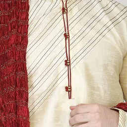 SKAVIJ Men Ethnic Motifs Regular Thread Work Dupion Silk Kurta with Churidar & With Dupatta image 4