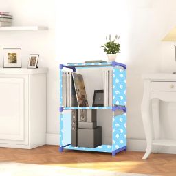 Multipurpose Collapsible Bookshelf 3 Racks Book Stand Almirah for Home & Kids Metal Open Book Shelf-25