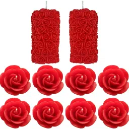 Smokeless Decorative Rose Designer Pillar & Flower Candle Combo of 10, Rose Scent Candle-image-0