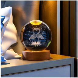3D Love Flammingo Crystal Ball With LED Wooden Base Table Lamp-image-19