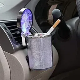 Car Ashtray , Auto Ashtray With LED Light, Mini Car Trash Can, Portable Ashtray Silver Plastic Ashtray-11