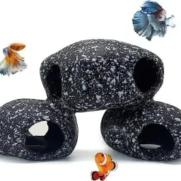 Artifical Granite Fish Shrimp Hideaway decoration toy (Black and White) Aragonite Unplanted Substrate-image-11