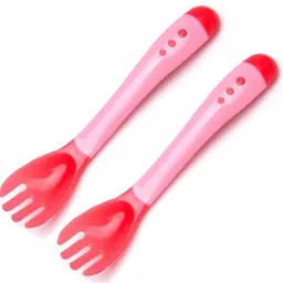 mopslik Baby Temperature Sensing Silicone Tip Fork - Pack Of 2 Red - Plastic image 5