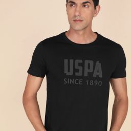 Men Printed Round Neck Pure Cotton Black T-Shirt-image-64